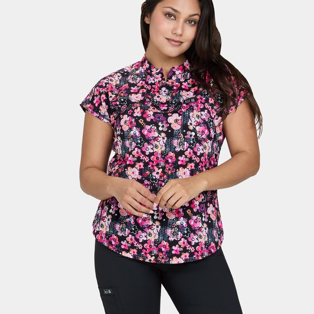 Printed flower hour scrub top