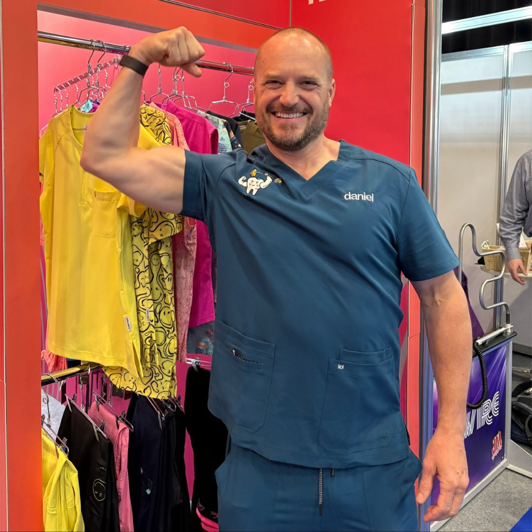 Dental scrubs with embroidery