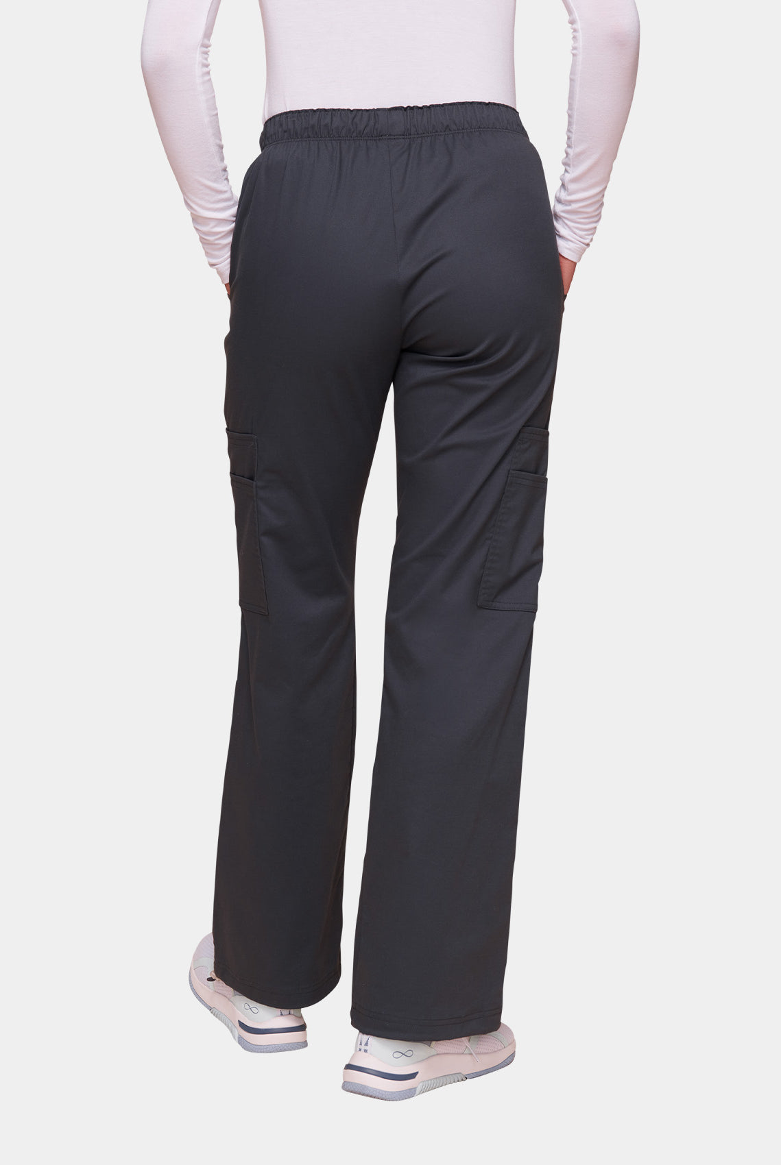 Cherokee Core Stretch Mid Rise Pull-On Cargo Scrub Trousers WWE4005-Pewter-Back