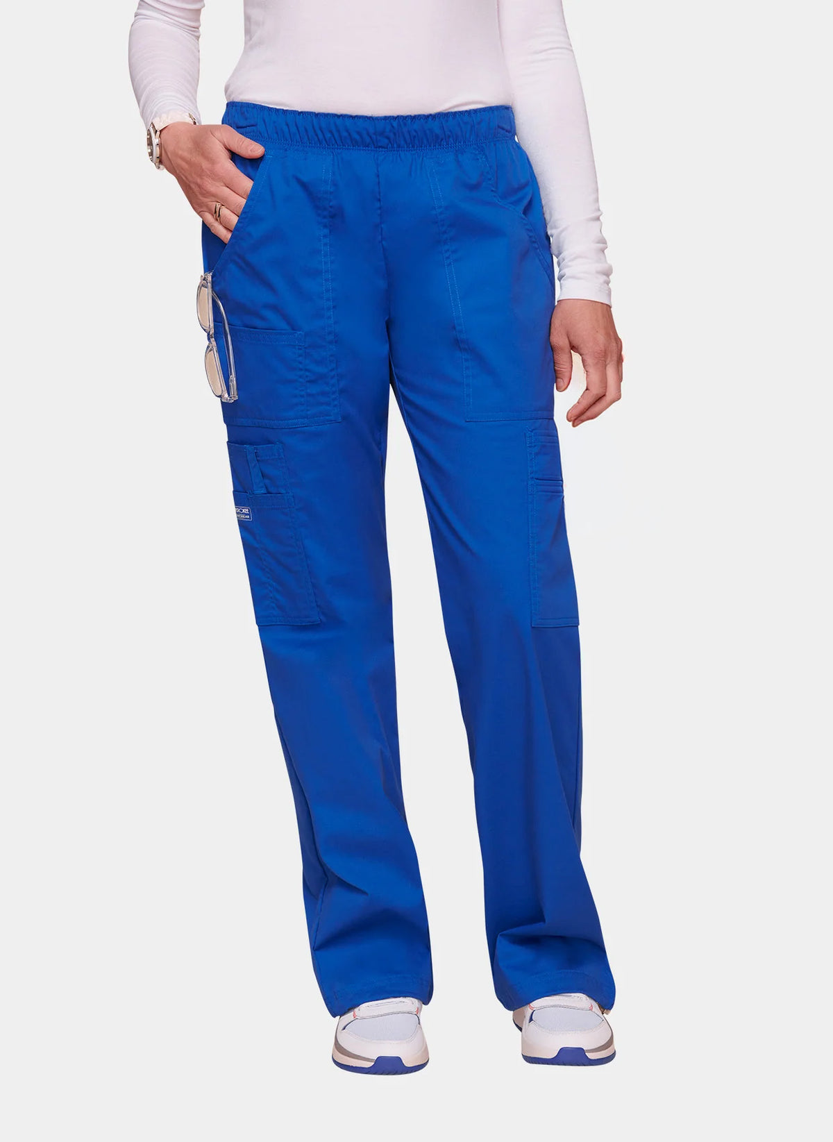 Cherokee Core Stretch Mid Rise Pull-On Cargo Scrub Trousers WWE4005-Royal