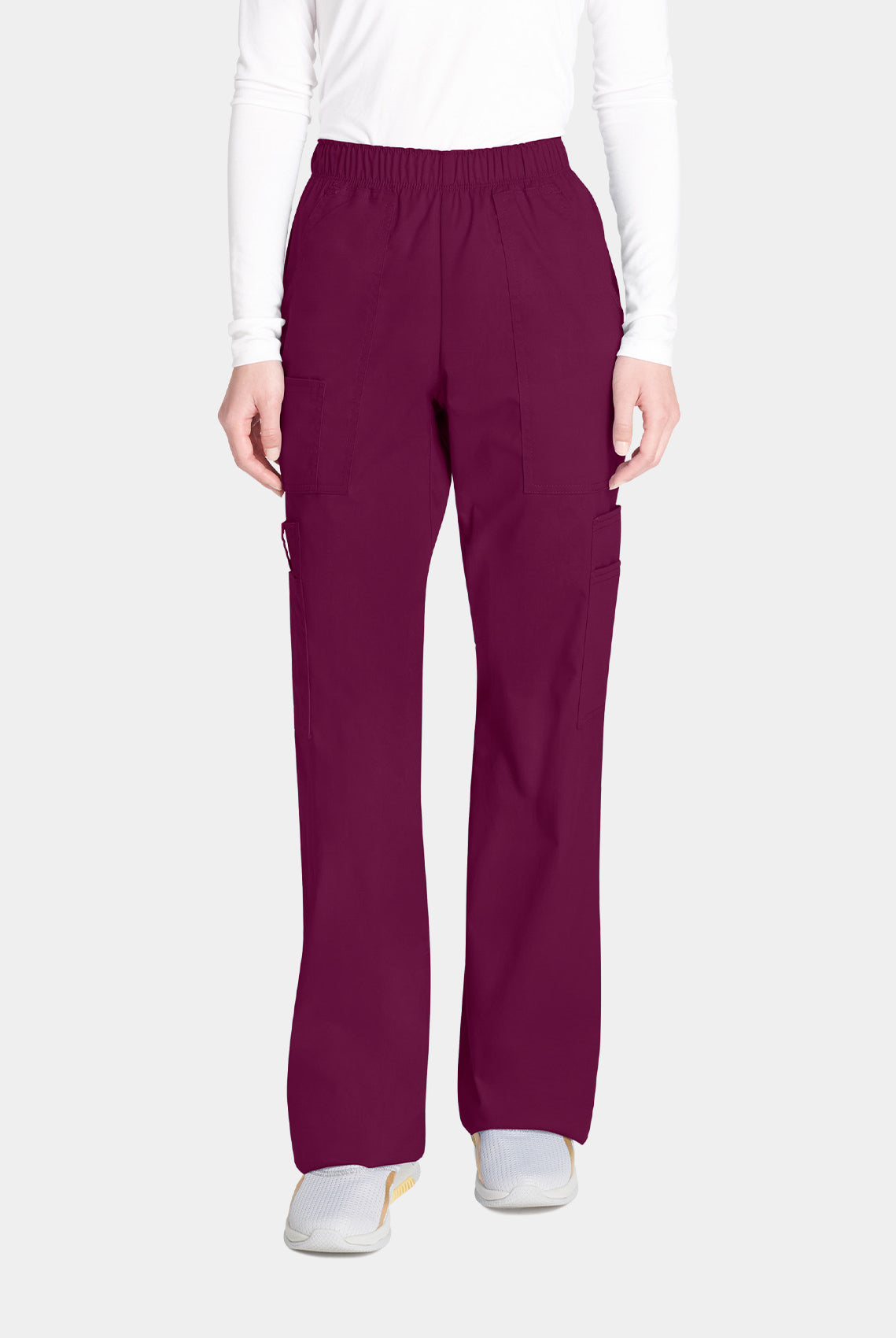 Cherokee Core Stretch Mid Rise Pull-On Cargo Scrub Trousers WWE4005-Wine