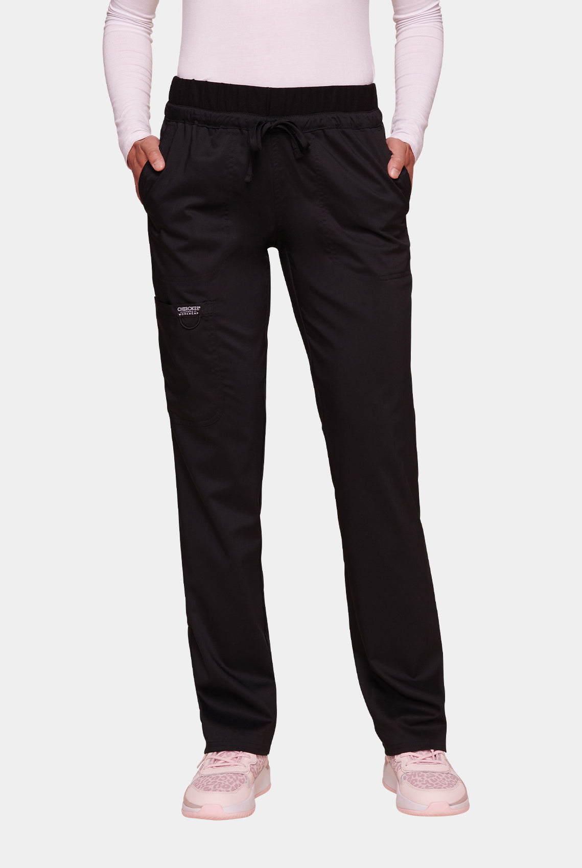 Cherokee WW Revolution Mid Rise Tapered Leg Drawstring Scrub Trousers WWE105-Black