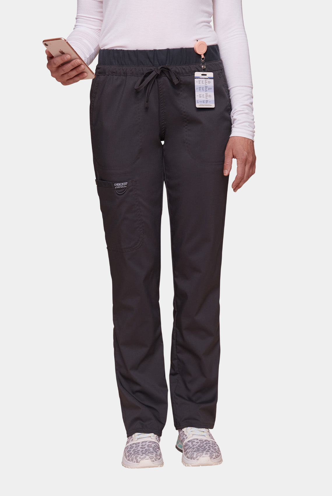 Cherokee WW Revolution Mid Rise Tapered Leg Drawstring Scrub Trousers WWE105-Pewter