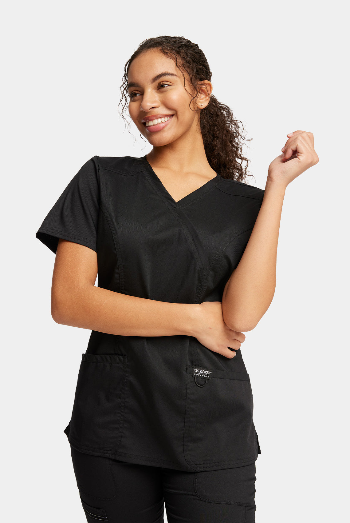 Cherokee WW Revolution Mock Wrap Scrub Top WWE610-Black