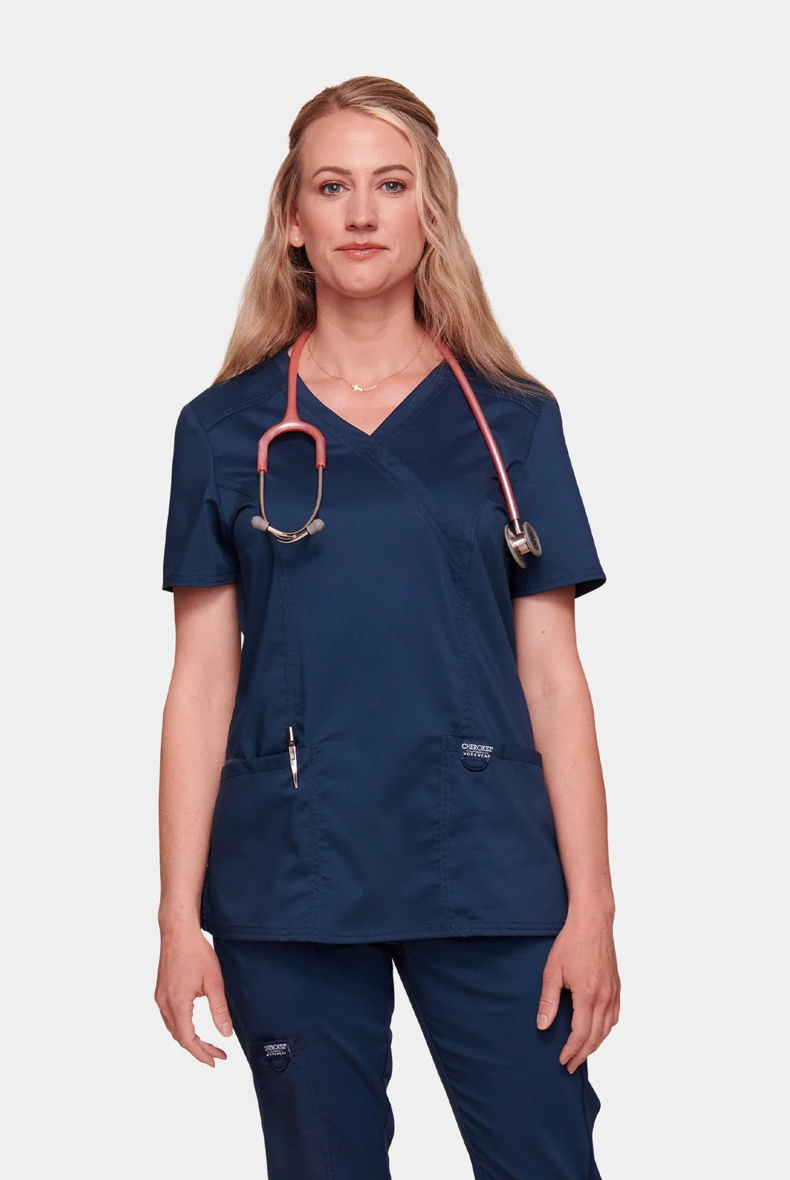 Cherokee WW Revolution Mock Wrap Scrub Top WWE610-Navy