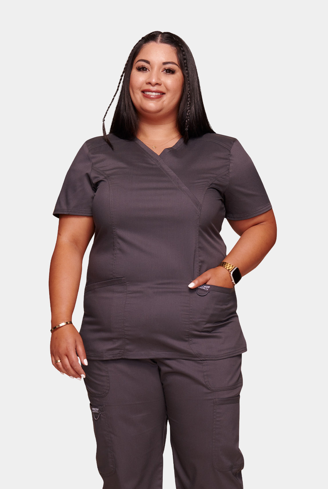 Cherokee WW Revolution Mock Wrap Scrub Top WWE610-Pewter