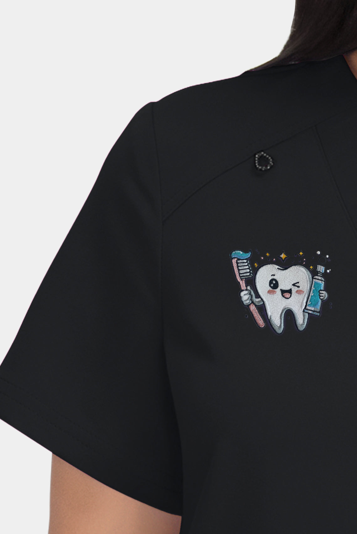 Hustle and heart black embroidery close-up