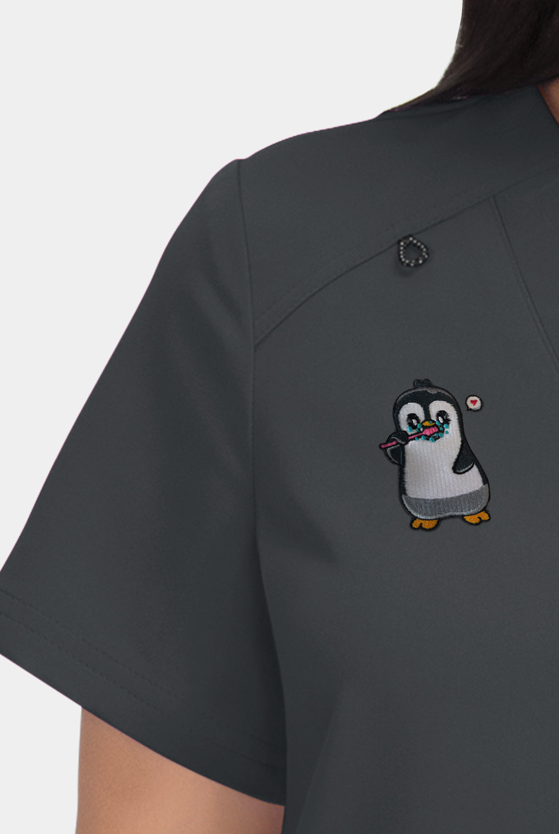 Hustle and heart charcoal embriodery close-up