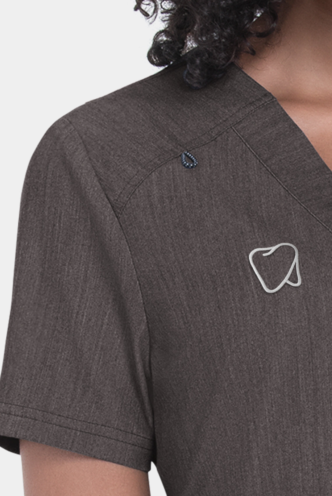 Hustle and heart heather grey embroidery close-up
