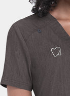 Hustle and heart heather grey embroidery close-up