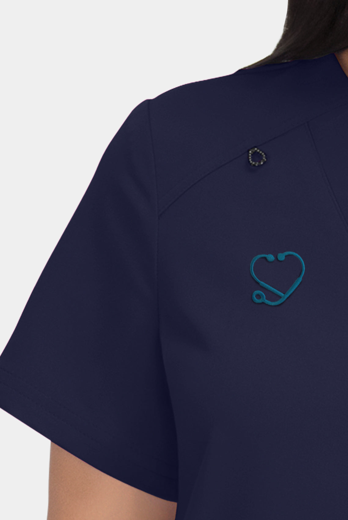 Hustle and heart navy embroidery close-up