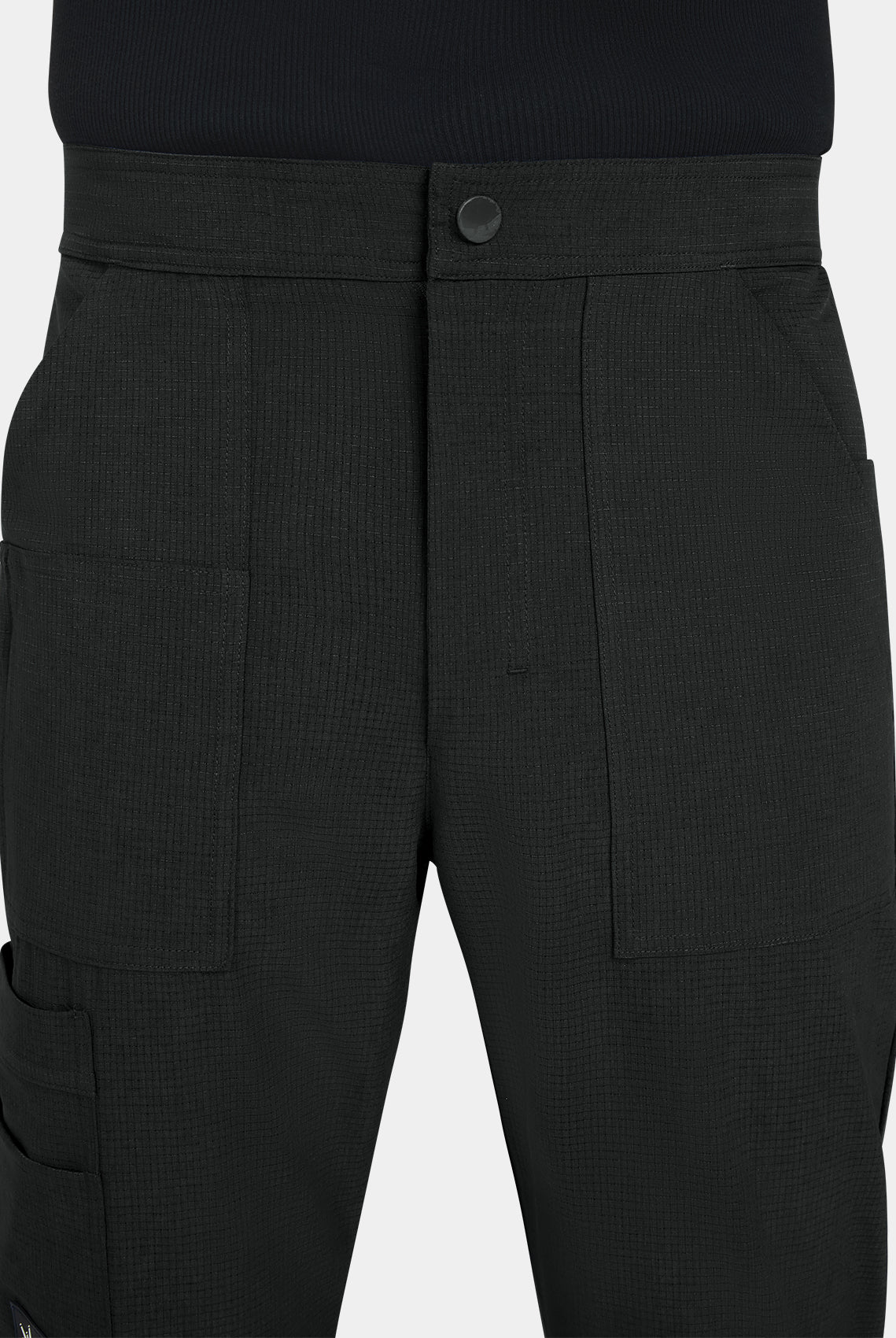 Close-up men's Koi Solis black scrub trousers