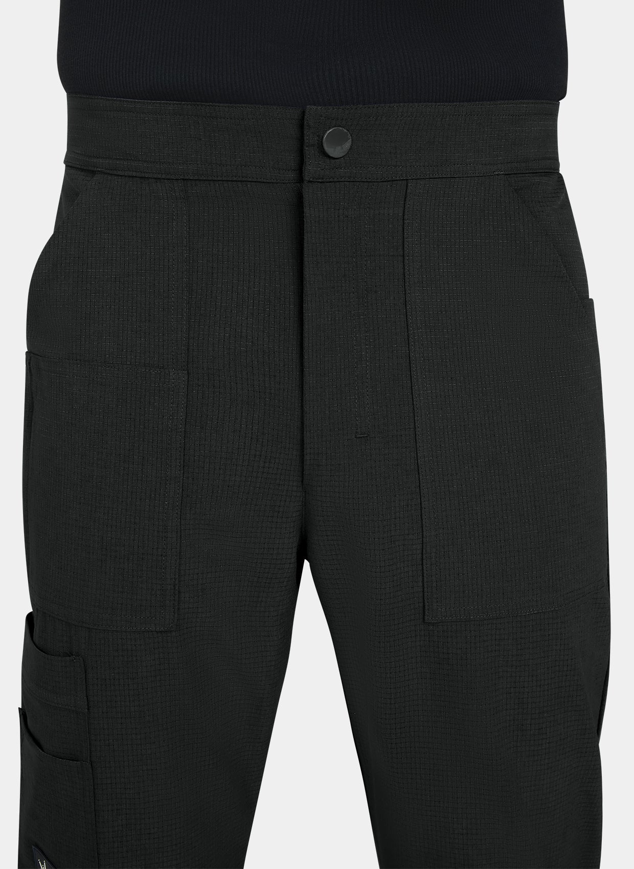 Close-up men's Koi Solis black scrub trousers