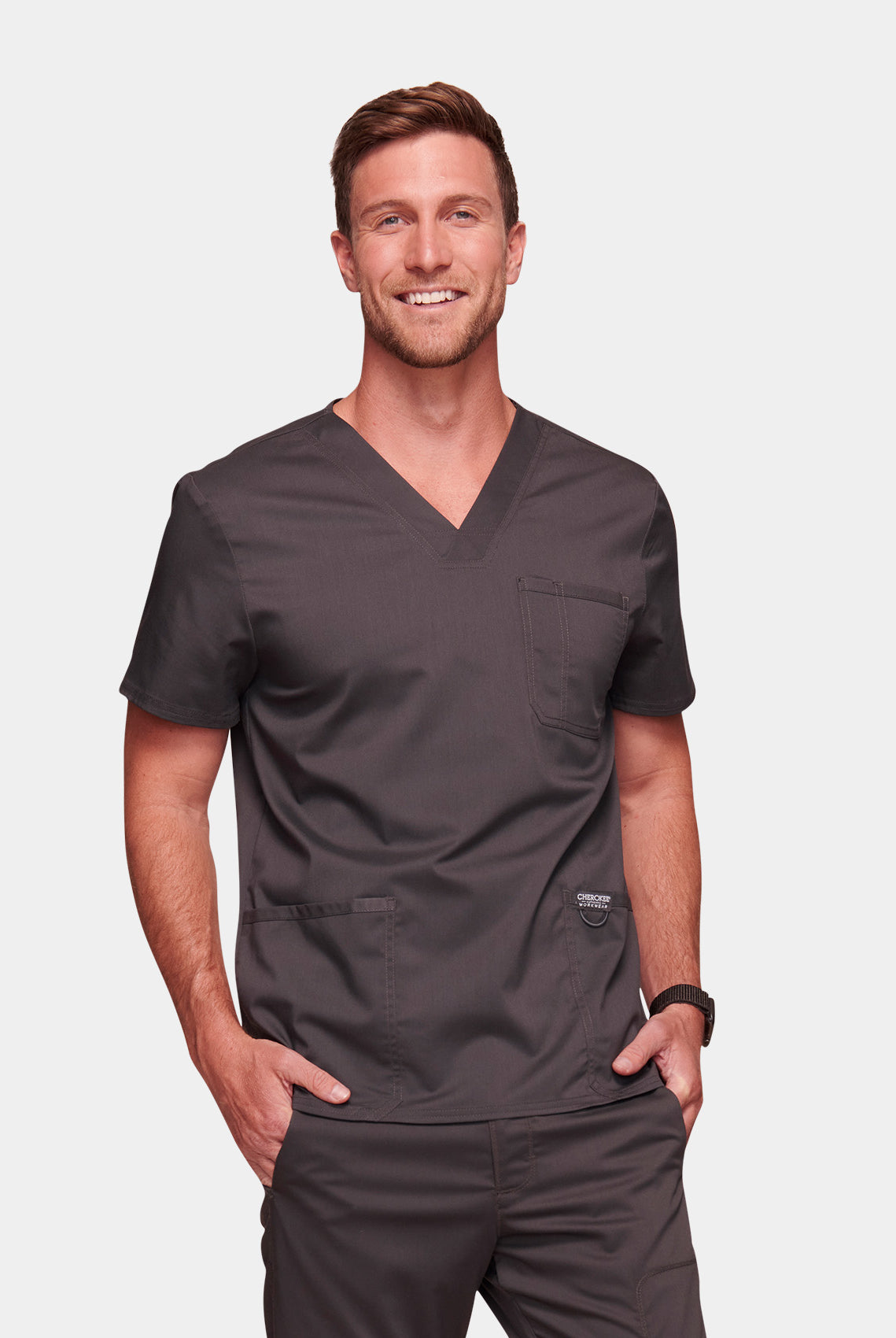 Cherokee WW Revolution Men's V-Neck Scrub Top WWE670-Pewter