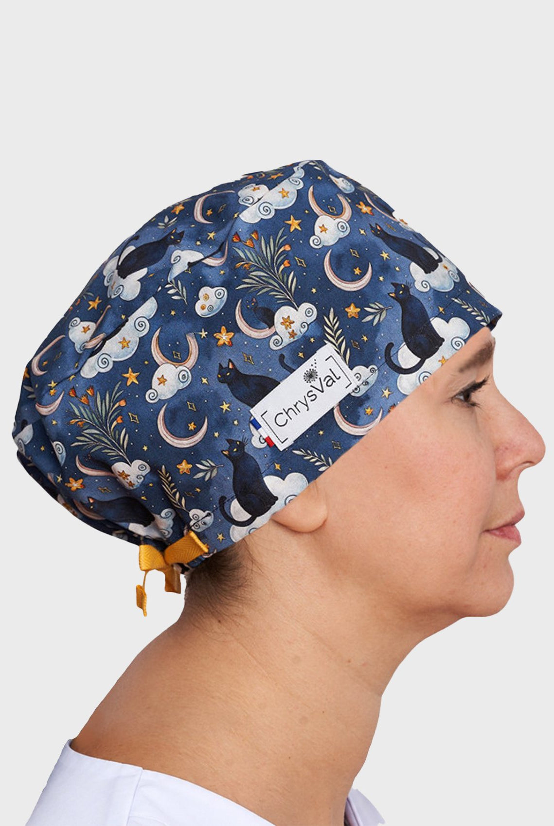 Unisex-ChrysVal-Long-Hair-Scrub-Hat_Cat-moon-1