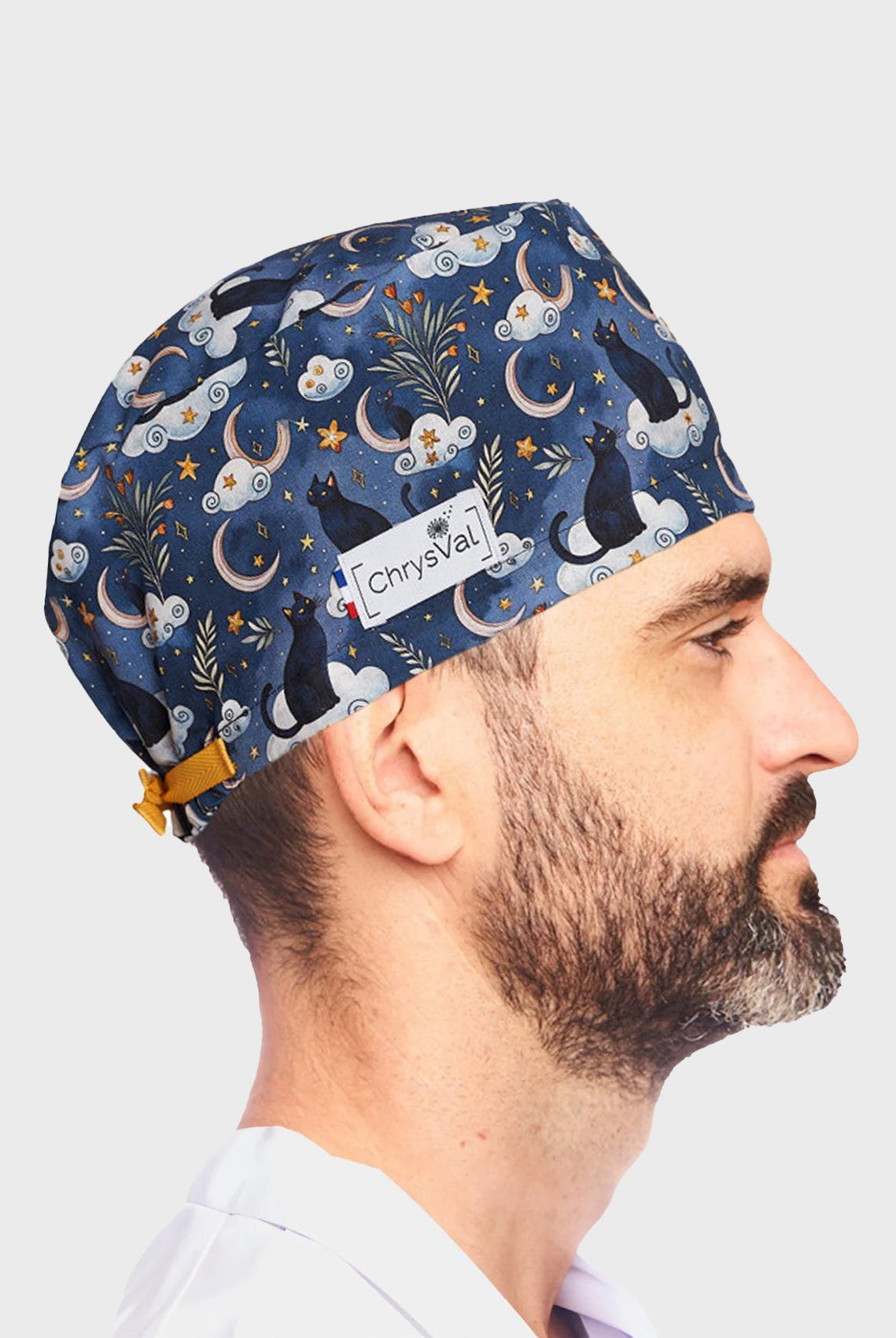 Unisex-ChrysVal-Long-Hair-Scrub-Hat_Cat-moon-2