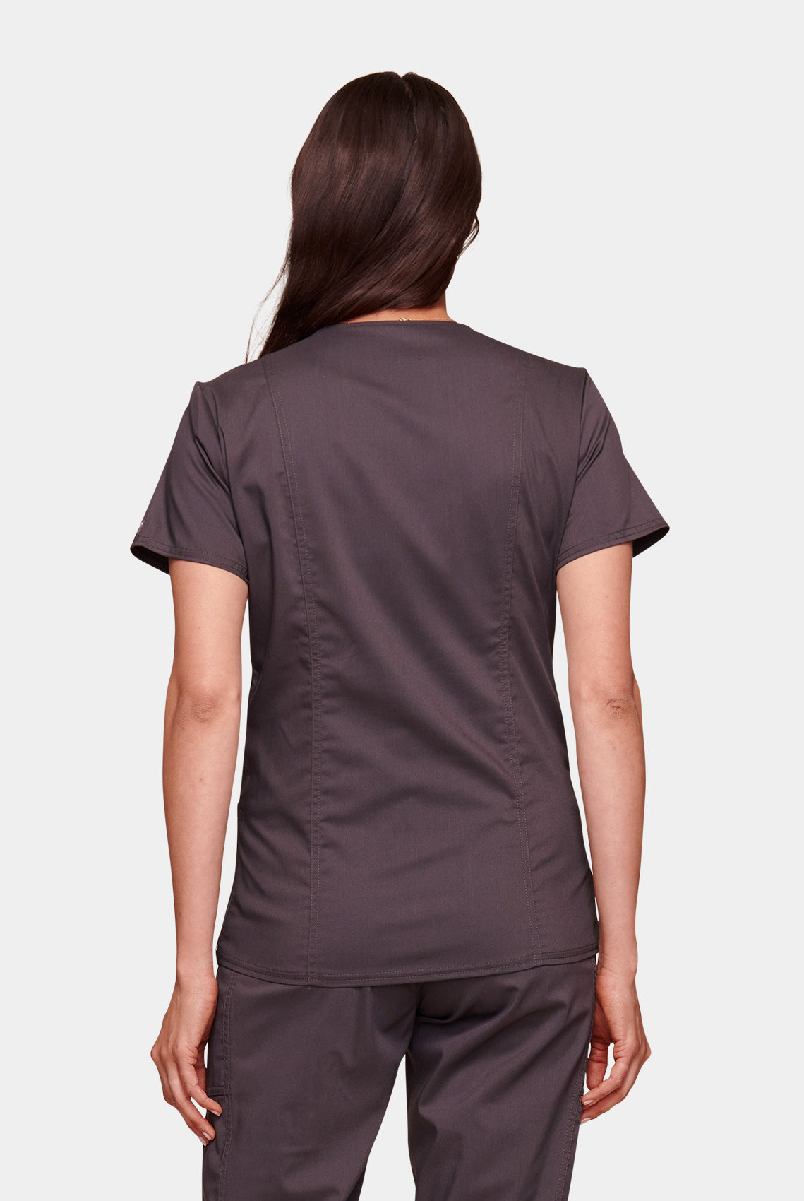 Cherokee WW Revolution Maternity Mock Wrap Scrub Top WWE688-Pewtr-Back