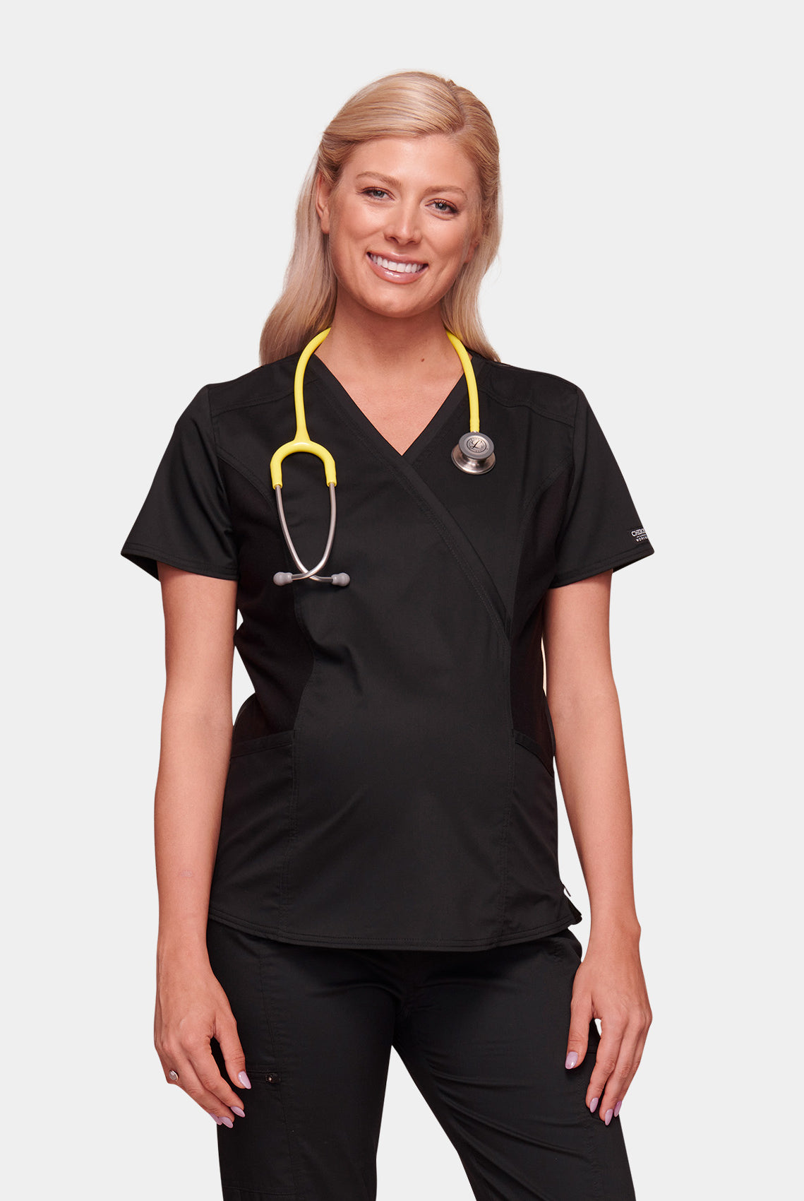 Cherokee WW Revolution Maternity Mock Wrap Scrub Top WWE688-Black