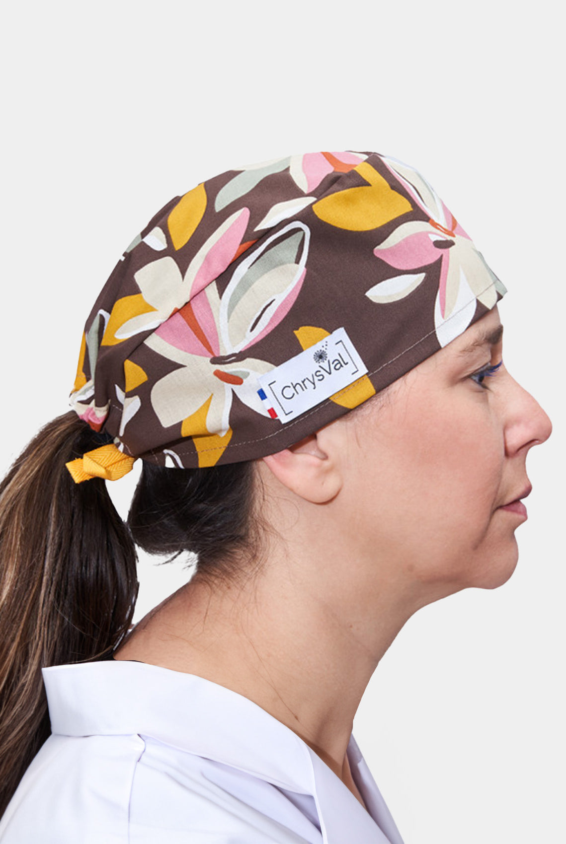 ChrysVal Long Scrub Hat - Retro Flowers - women