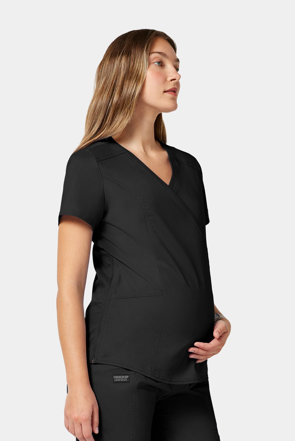 Cherokee WW Revolution Maternity Mock Wrap Scrub Top WWE688-Black - Side image