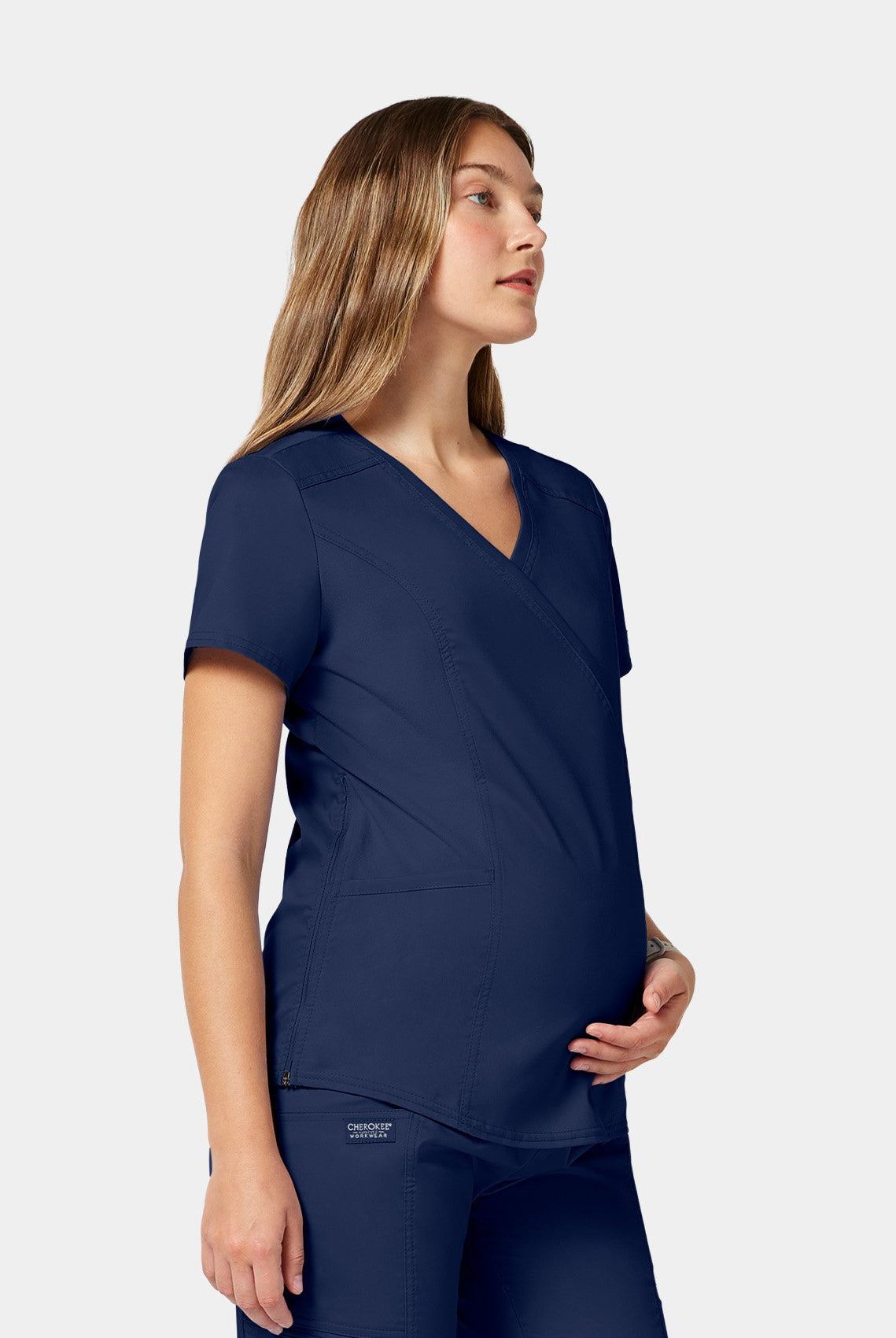 Cherokee WW Revolution Maternity Mock Wrap Scrub Top WWE688-Navy Side Image
