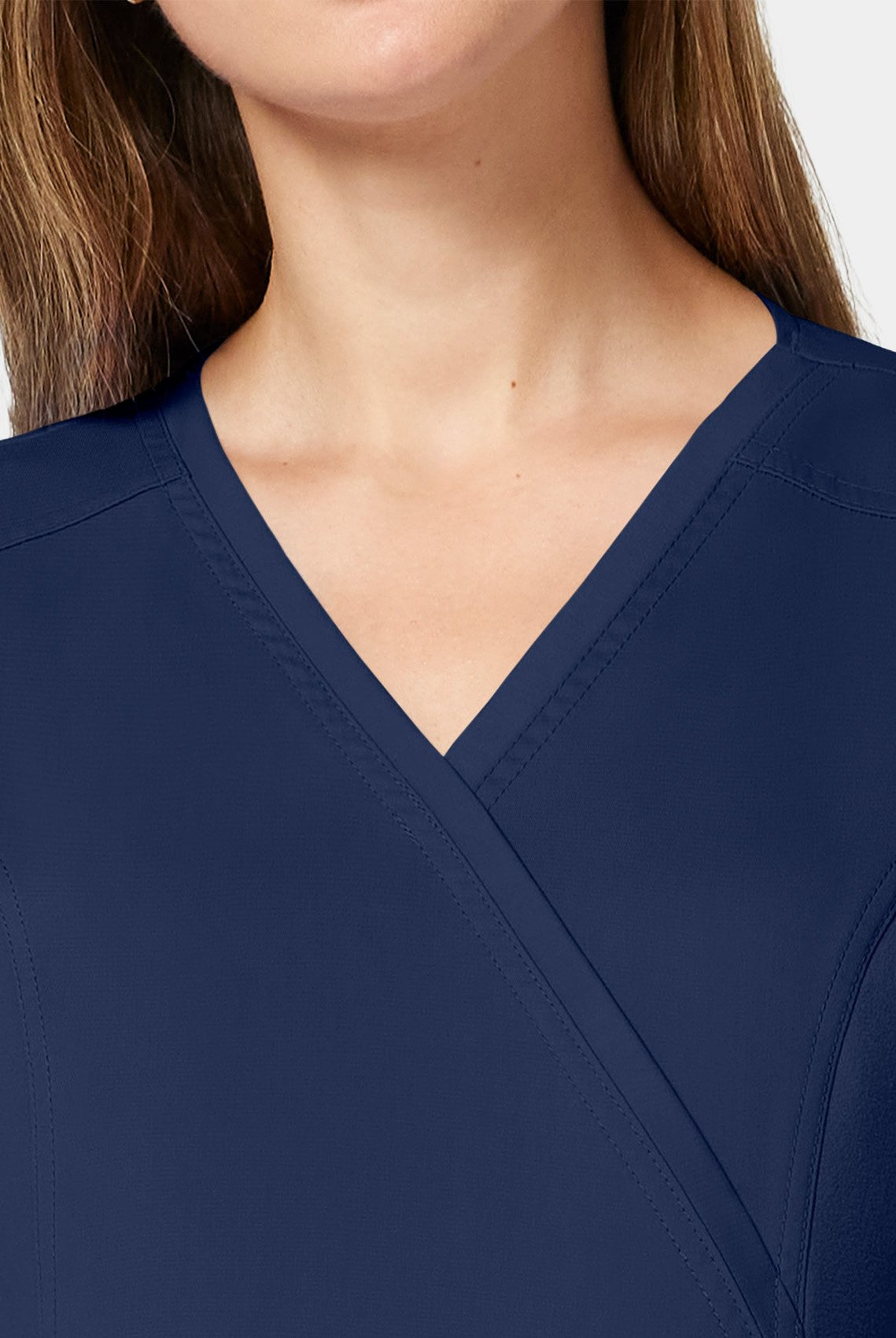 Cherokee WW Revolution Maternity Mock Wrap Scrub Top WWE688-Navy - Neckline close up