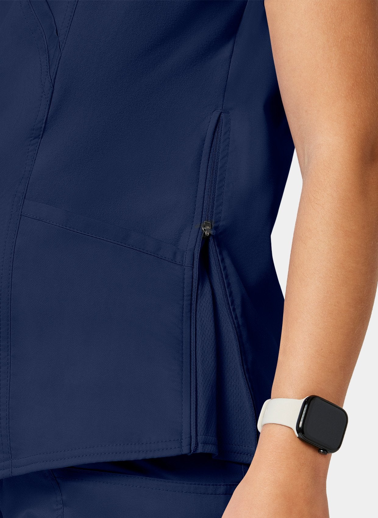 Cherokee WW Revolution Maternity Mock Wrap Scrub Top WWE688-Navy - Side close up