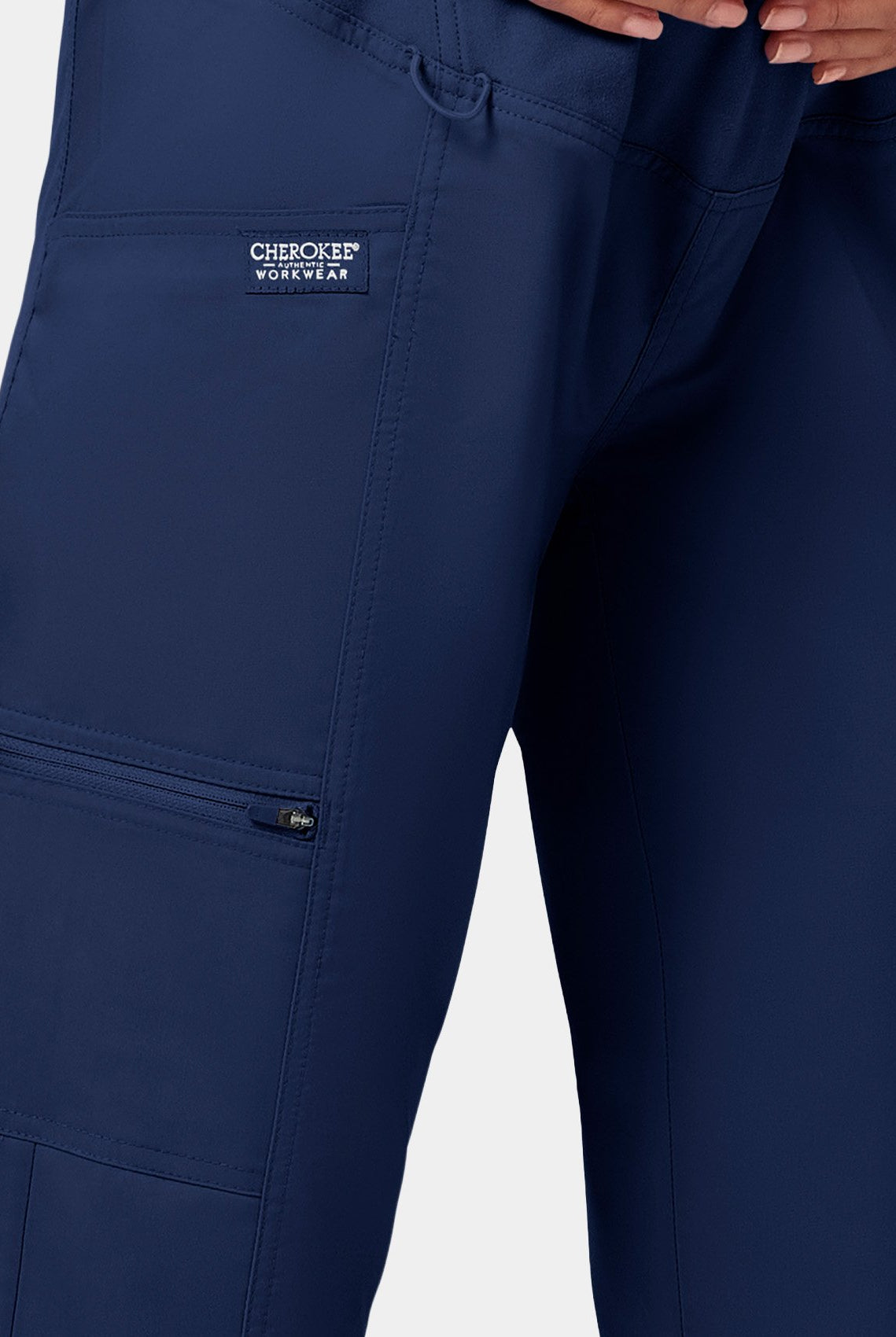 Cherokee WW Revolution Maternity Straight Leg Scrub Trousers WWE155-Navy-Up close label
