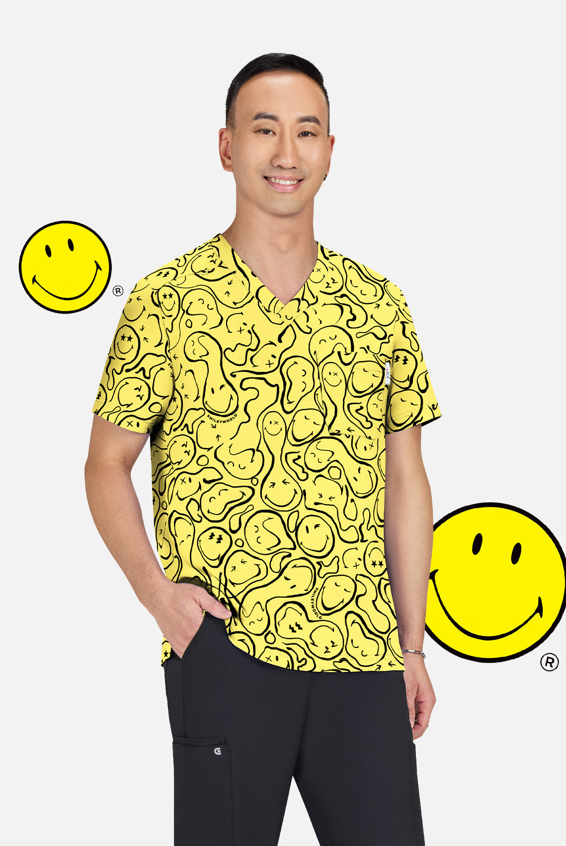 Koi Smiley World Confident Scrub Top - Trippy Smiles