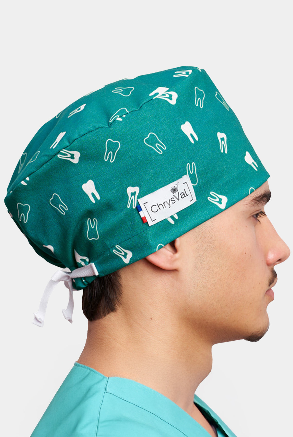 ChrysVal Long Hair Scrub Hat - Tooth Print