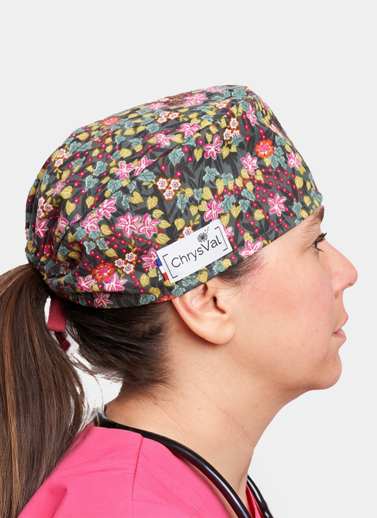 ChrysVal Short Hair Scrub Hat - Floral Shift