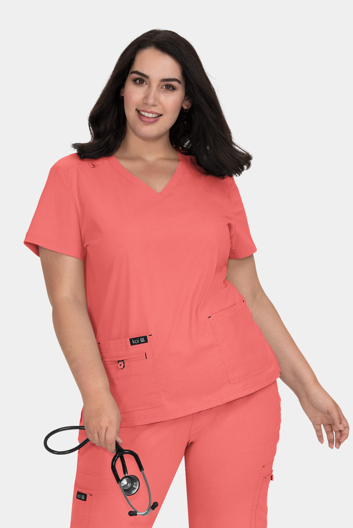 Koi Basics Becca Scrub Top - Coral