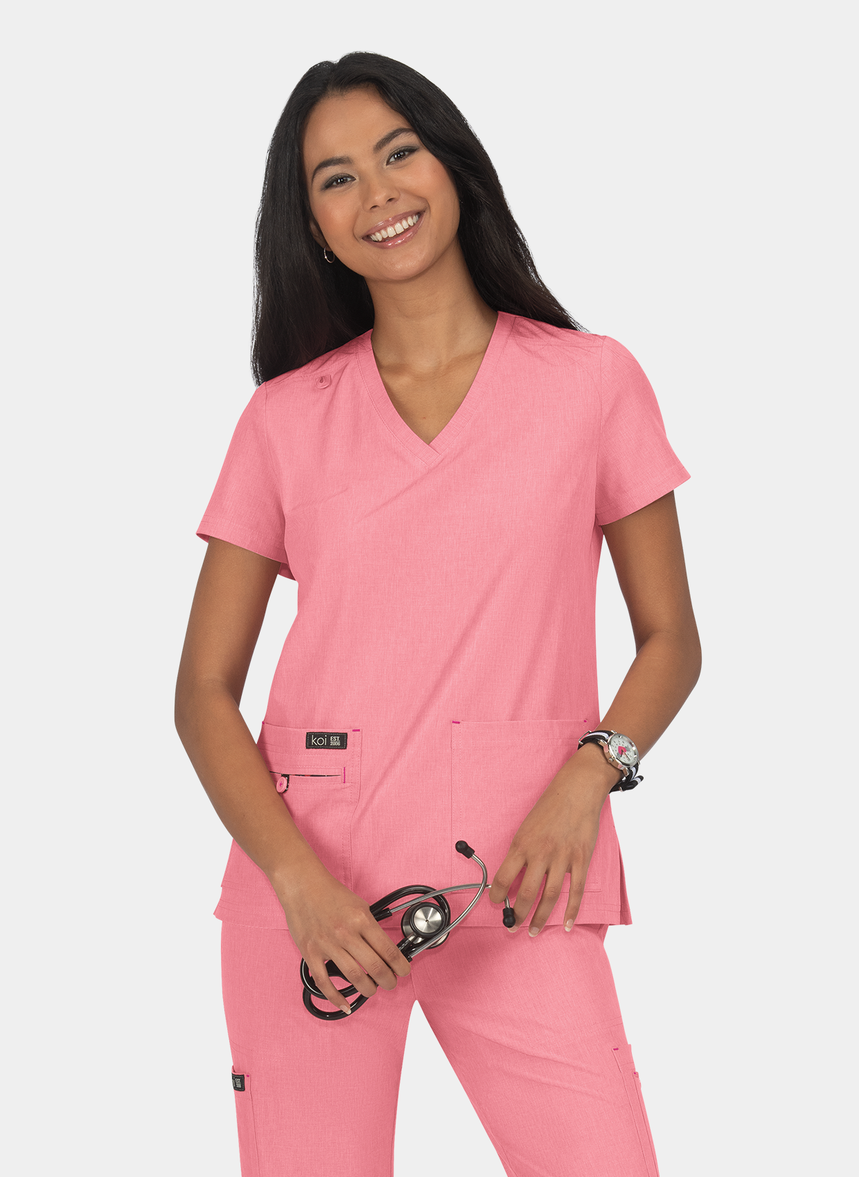 Koi Basics Becca Scrub Top - Heather Soft Pink