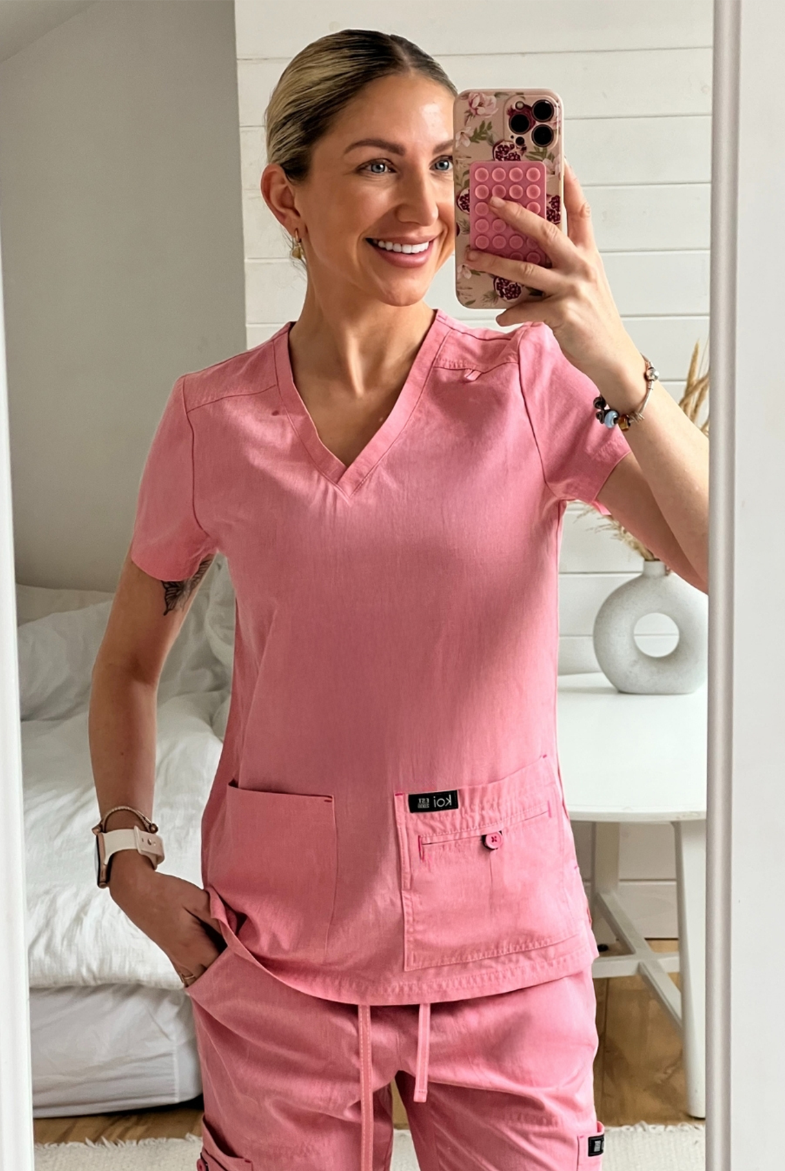 Koi Basics Becca Scrub Top - Heather Soft Pink