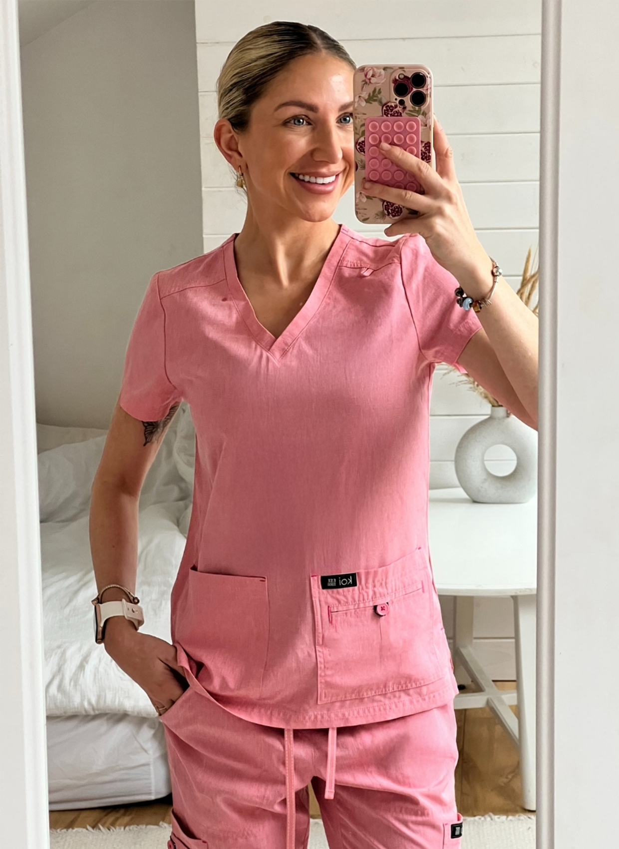 Koi Basics Becca Scrub Top - Heather Soft Pink