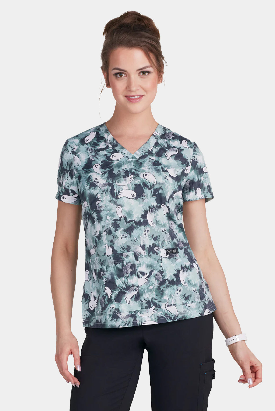 Koi Basics Leslie Scrub Top - Ghost City