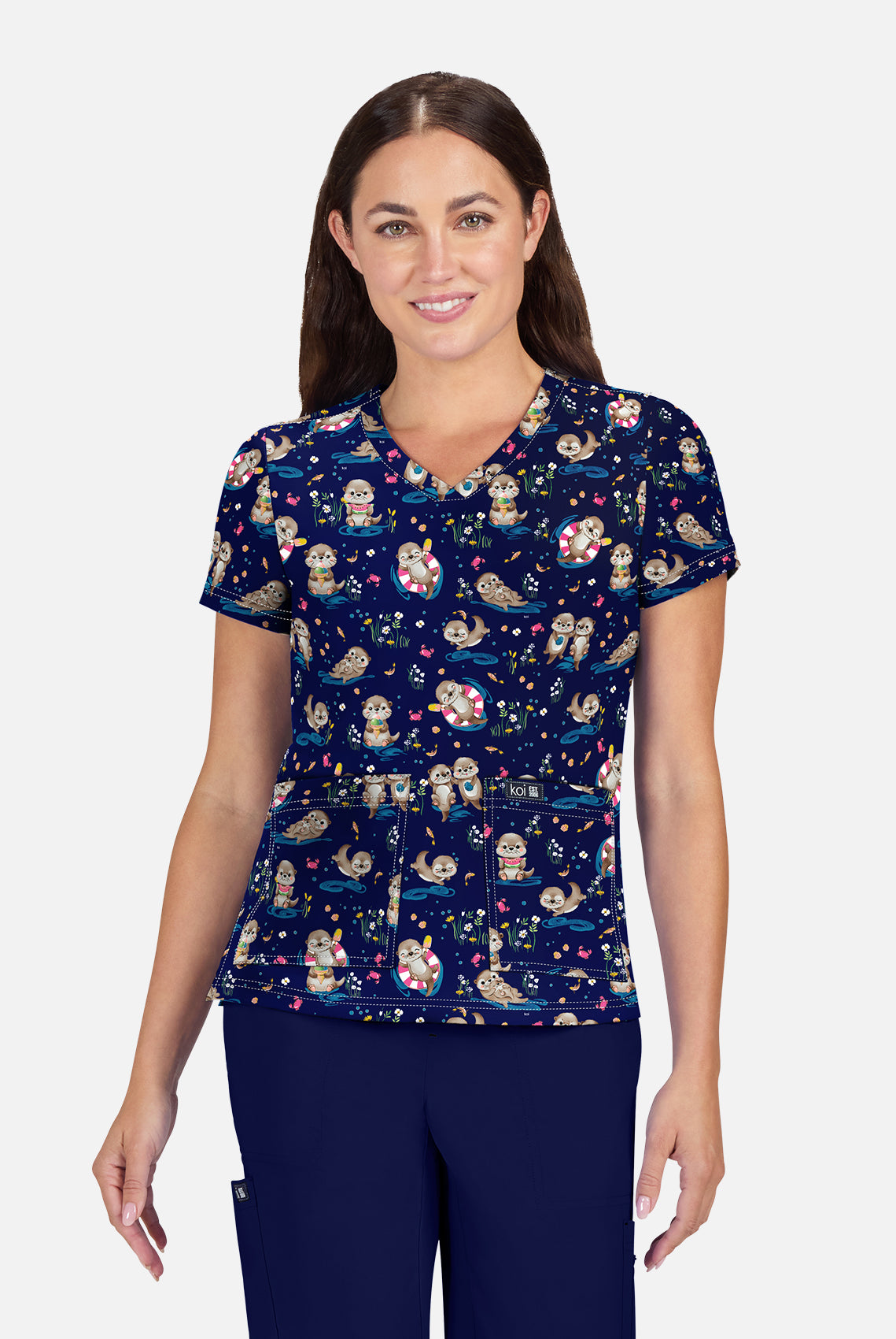 Koi Basics Leslie Scrub Top - Otters