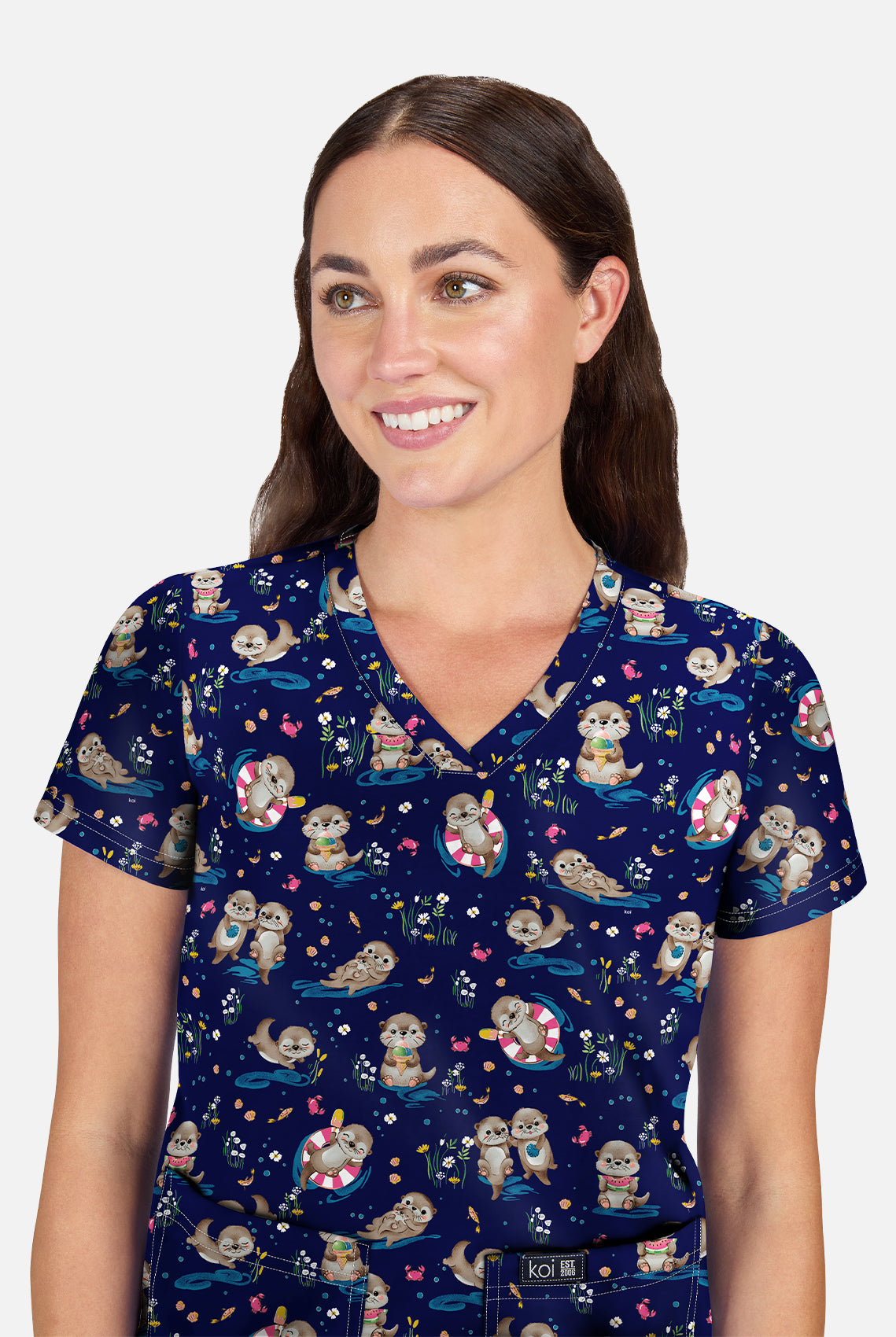 Koi Basics Leslie Scrub Top - Otters