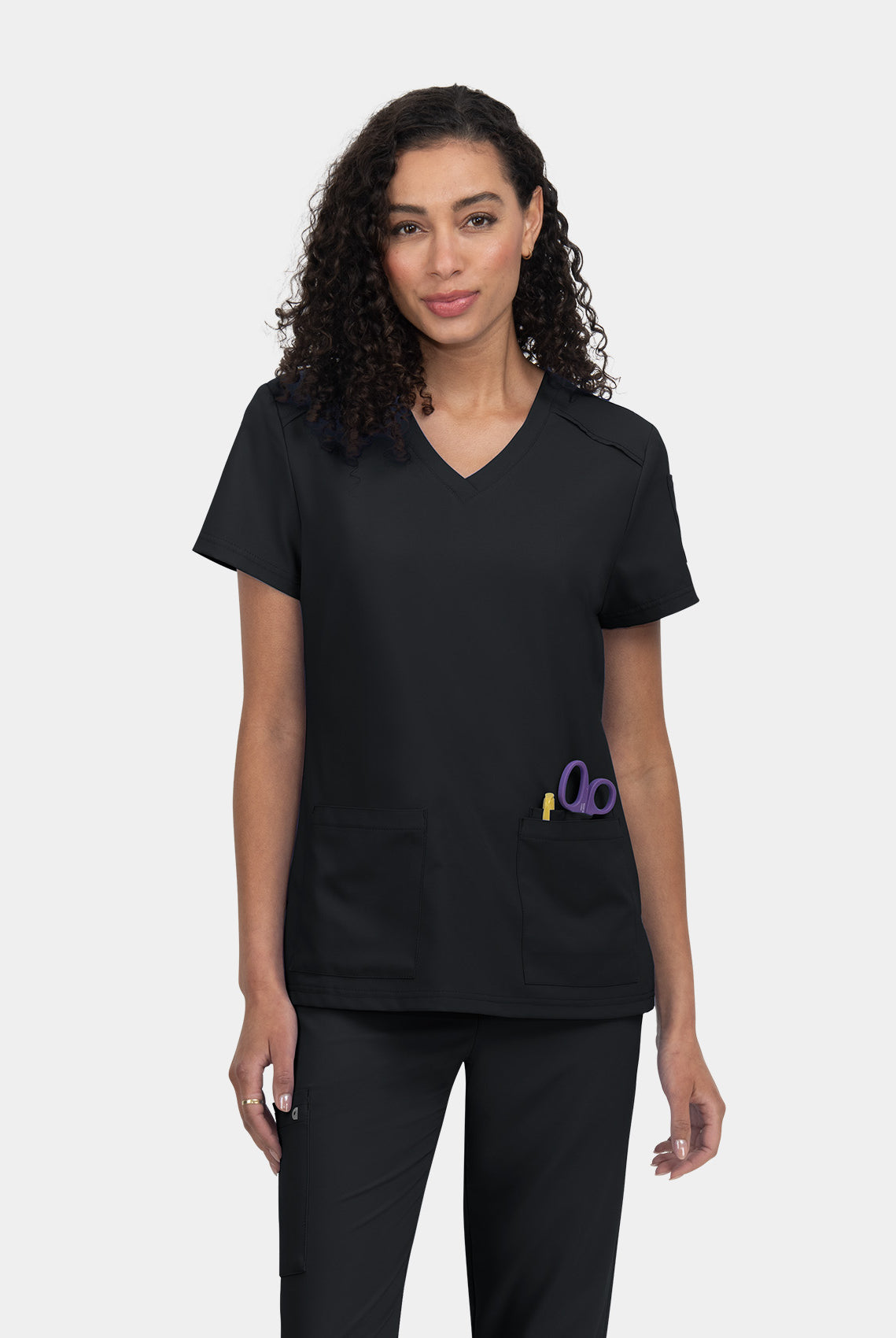 Koi Cureology Cardi Scrub Top - Black - front