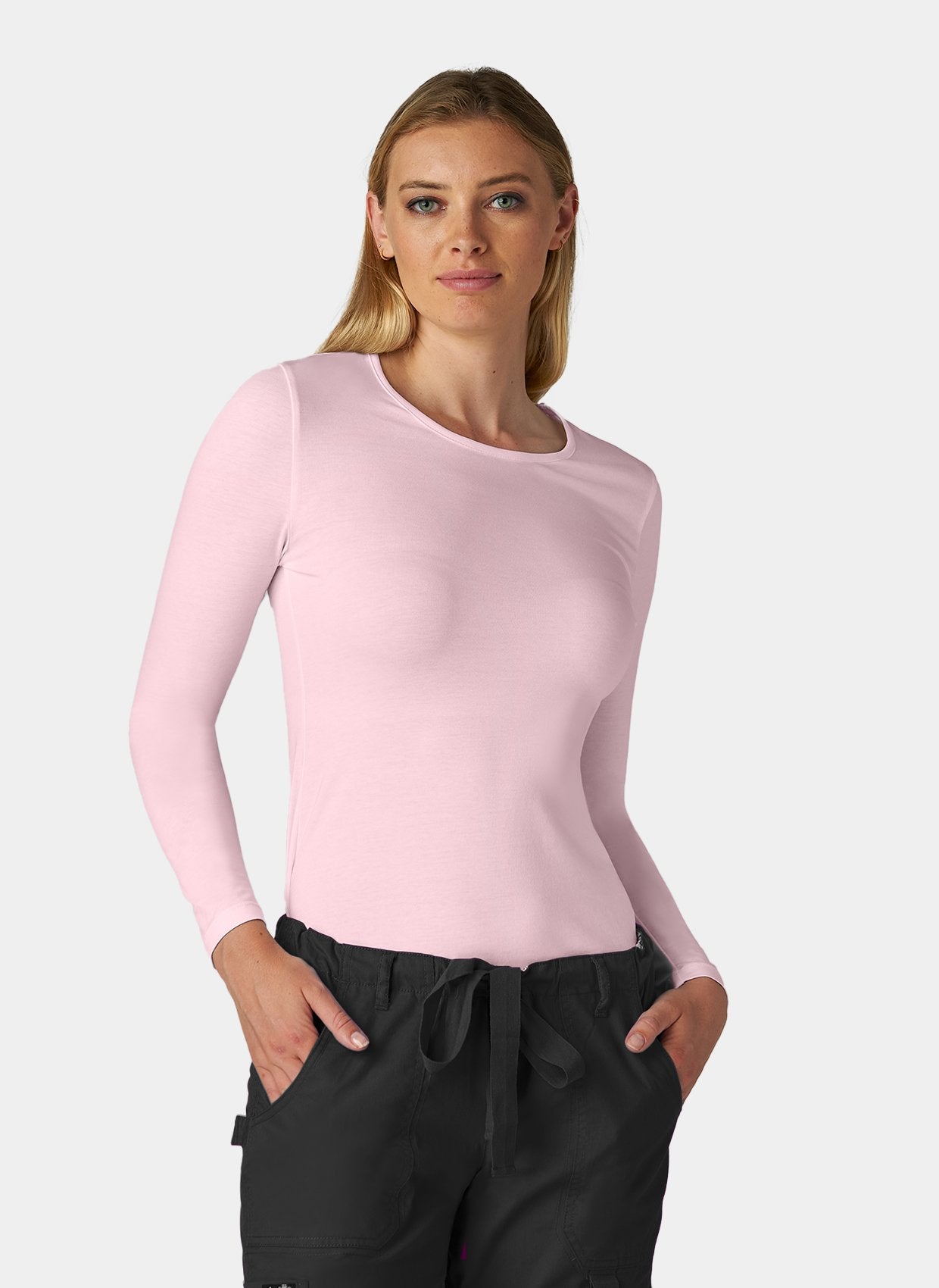 womens koi essentials long sleeve underscrub tender tee pink dream