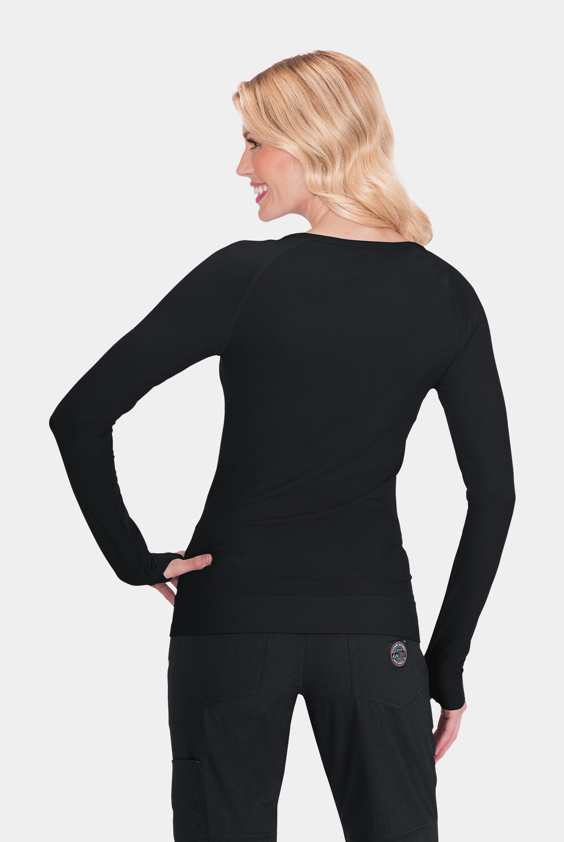 Koi Lite Divine Long Sleeve Underscrub Tee - Black - Back