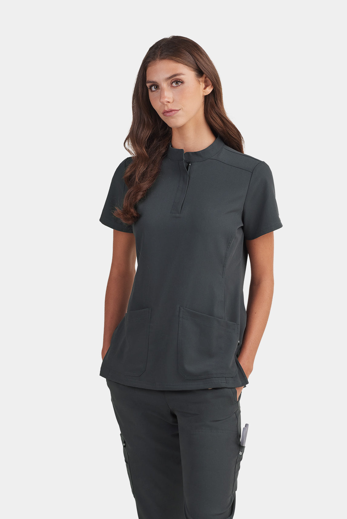 Koi Next Gen Driven Scrub Top - Charcoal - front v2