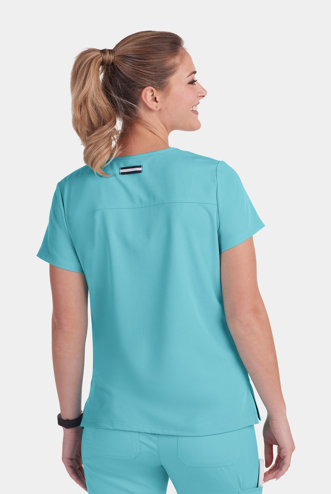 Koi Next Gen Hustle And Heart Scrub Top- Sea glass- Back