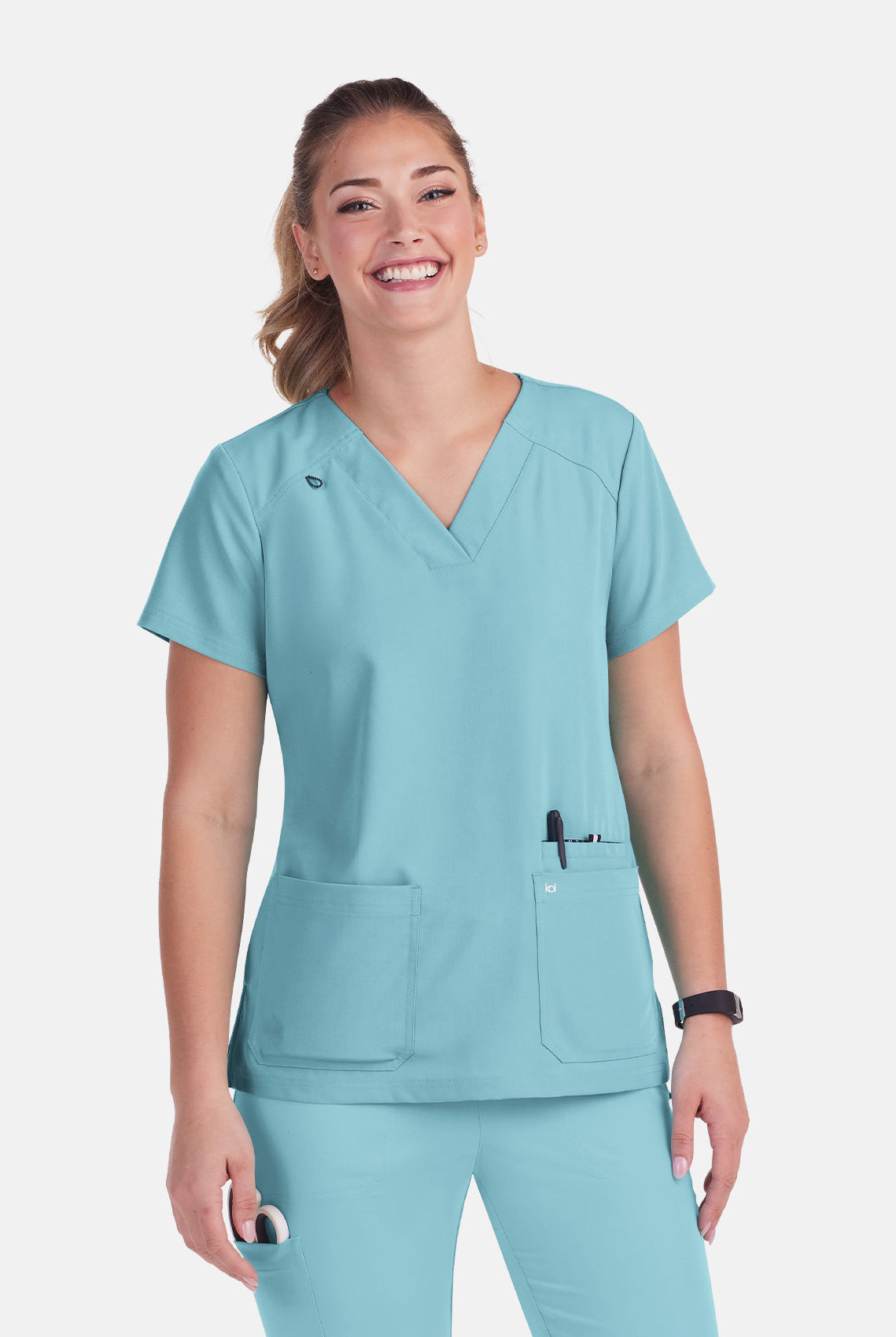 Koi Next Gen Hustle And Heart Scrub Top - Sea Glass