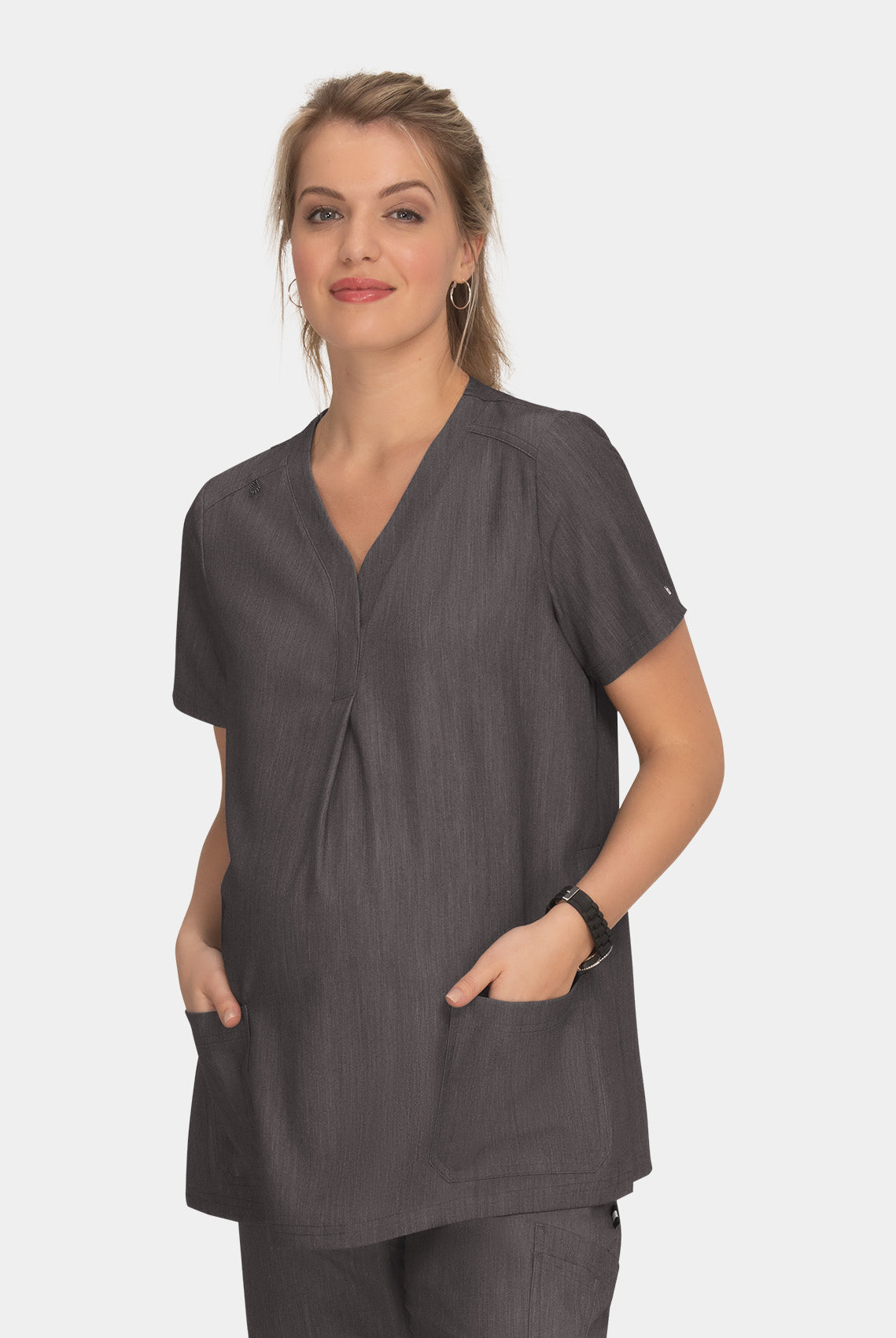 Koi Next Gen Onboard Maternity Scrub Top - Heather Grey