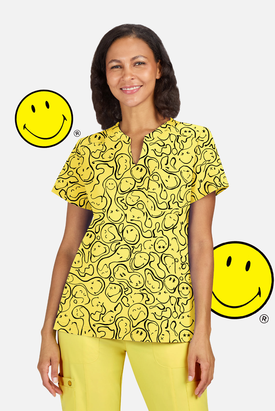 Koi Smiley World Amazed Scrub Top - Trippy Smiles
