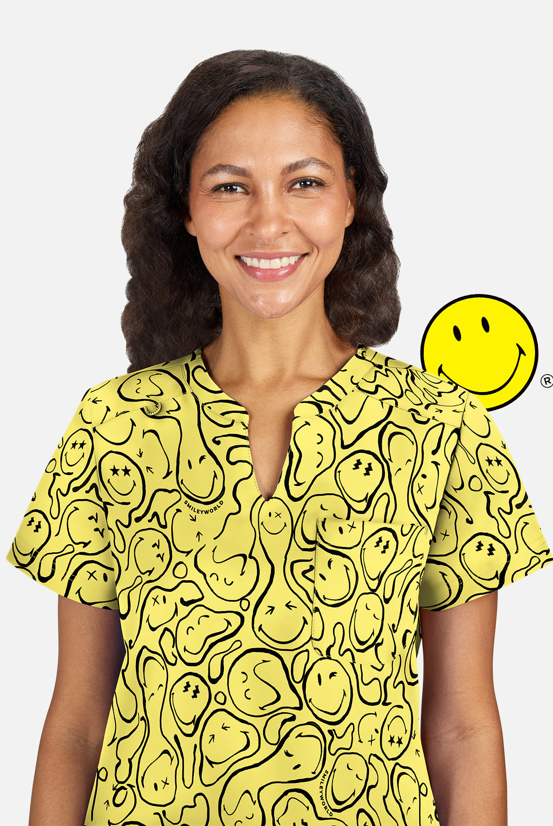 Koi Smiley World Amazed Scrub Top - Trippy Smiles