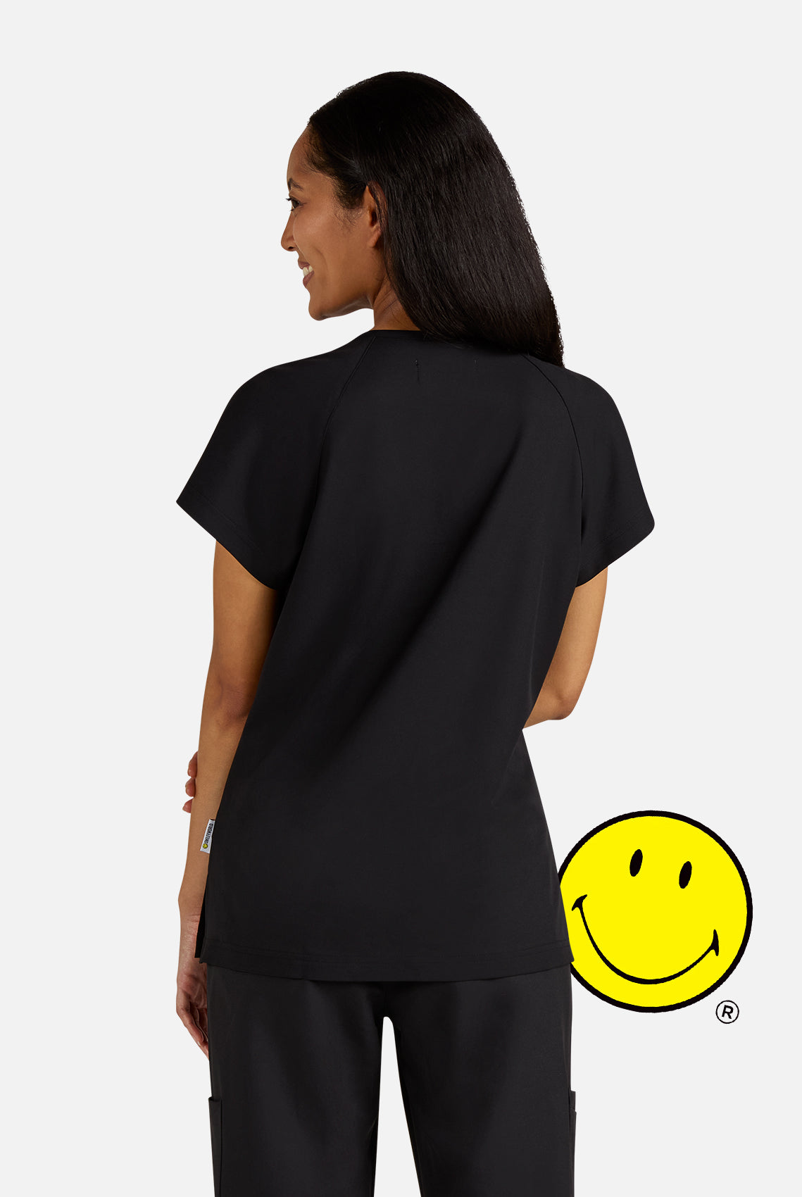 Koi Smiley World Ecstatic Scrub Top - Black
