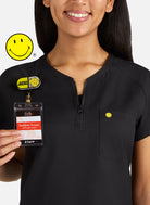 Koi Smiley World Ecstatic Scrub Top - Black