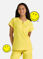 Koi Smiley World Ecstatic Scrub Top - Loving Yellow
